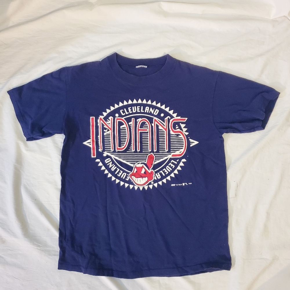 Vintage 1994 Cleveland Indians Bike MLB Men's Blue Short Sleeve T-shirt